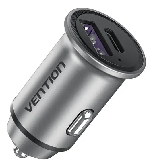 Cargador Para Auto Doble Usb 3,0 Usb C 30w Vention Plateado