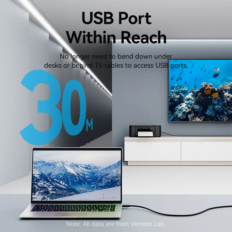 Cable Alargue Extensor Usb Activo Macho Hembra 25m Vention - Negro