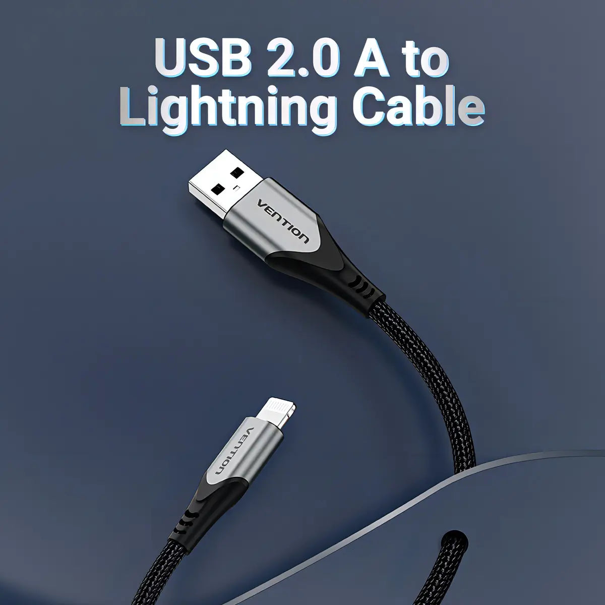 Cable Usb 2,0 A Lightning Mfi 2,4a Trenzado 1,5 M Vention Negro