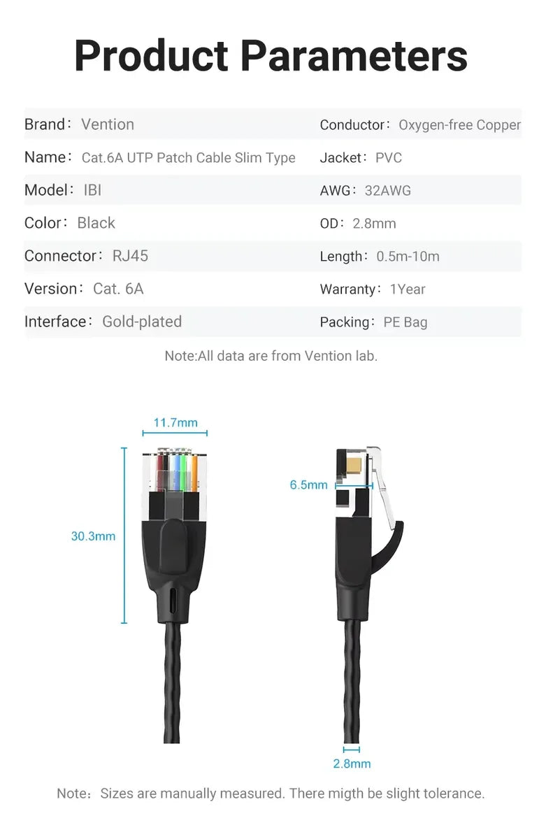 Cable Red Cat6a Utp Ultra Slim 0,5 M Patch Cord Rj45 Vention