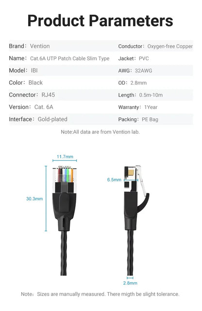 Cable Red Cat6a Utp Ultra Slim 0,5 M Patch Cord Rj45 Vention