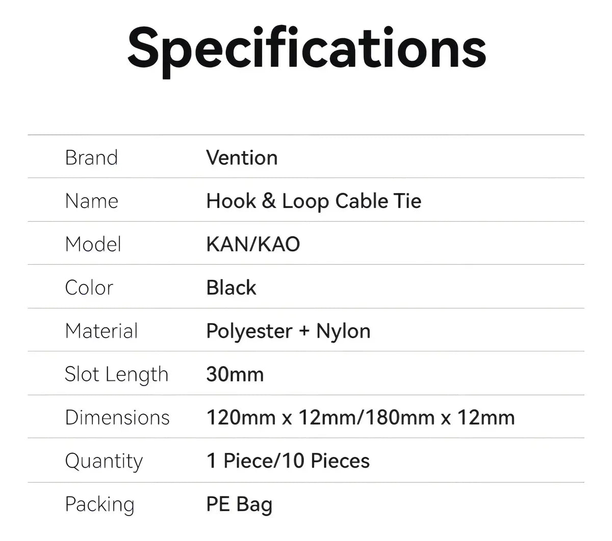 Tira Organizadora De Cables Autoadhesivo 18cm Vention Kaob0 Negro