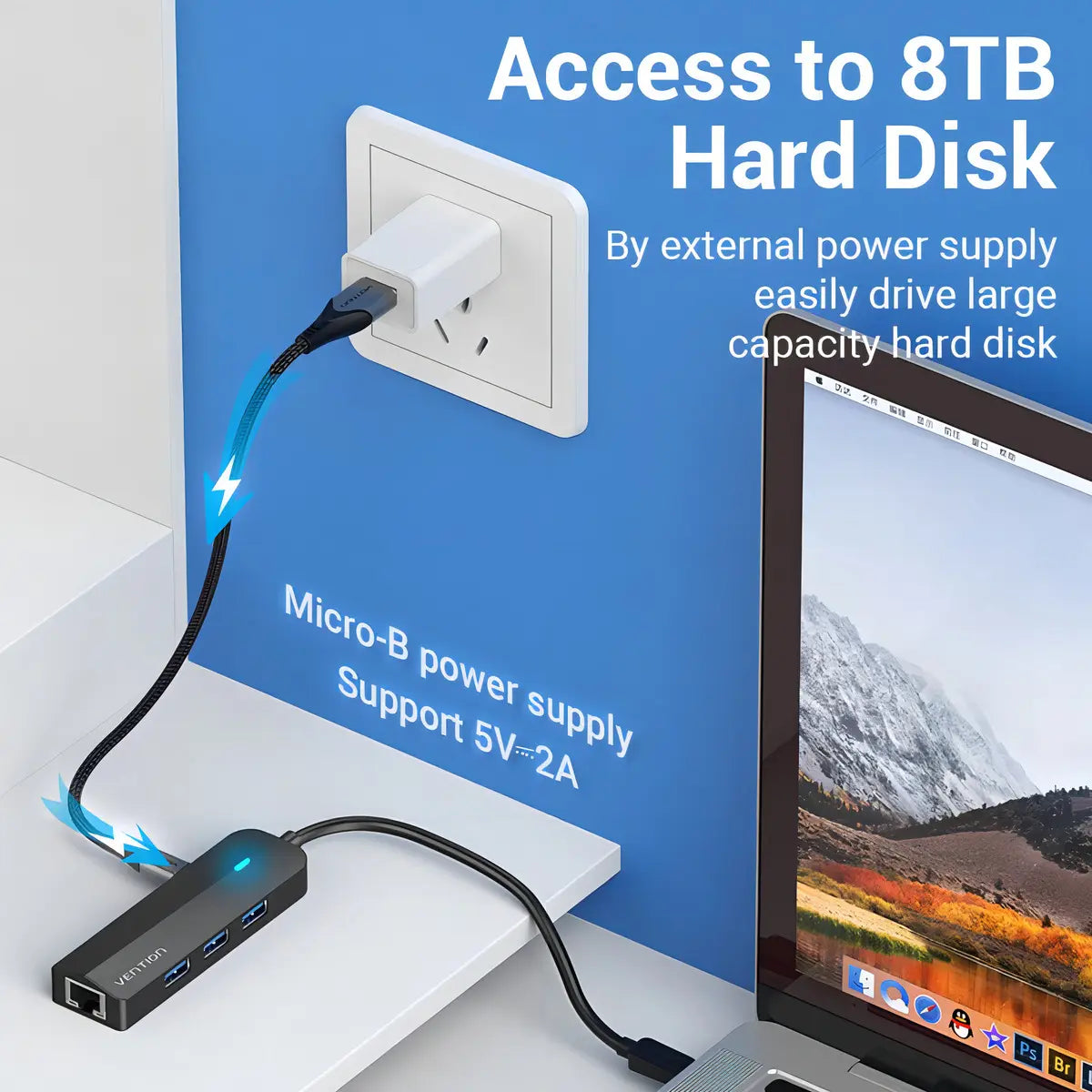 Hub Usb C A Usb 3,0 X3 Rj45 Ethernet Disco Usb C Pd Vention