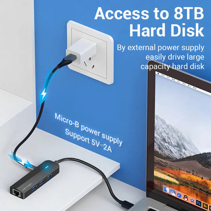 Hub Usb C A Usb 3,0 X3 Rj45 Ethernet Disco Usb C Pd Vention