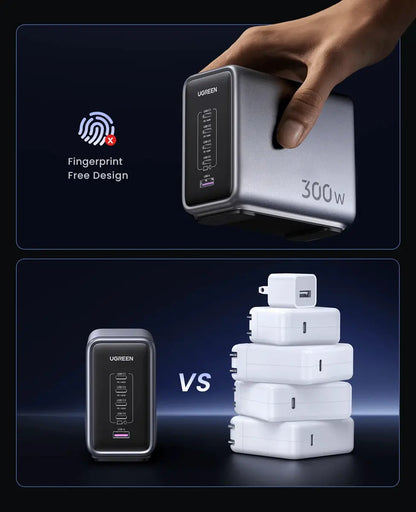 Cargador De Escritorio Gan 300w X4 Usb C Carga Rapida Ugreen Gris