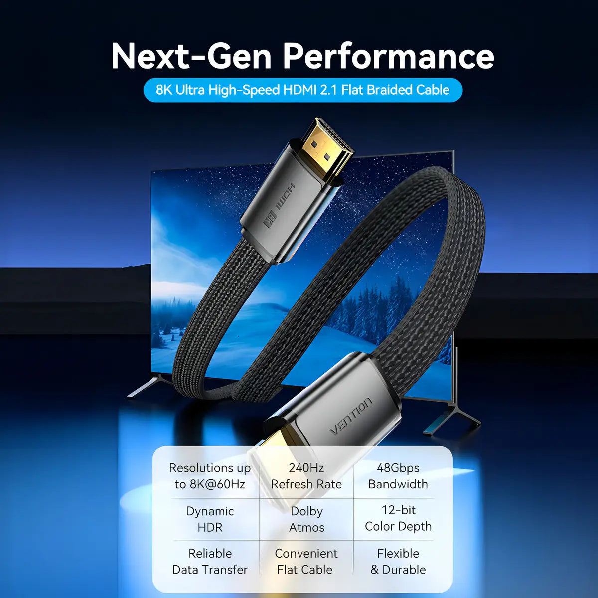 Cable Trenzado Hdmi 2,1 8k 60hz Hdr 3d 48gbps 2 M Vention