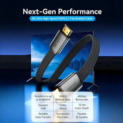 Cable Trenzado Hdmi 2,1 8k 60hz Hdr 3d 48gbps 2 M Vention