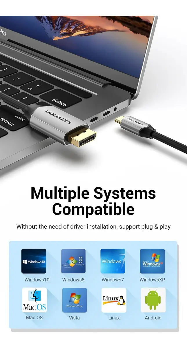 Cable Adaptador Usb-c A Displayport Dp 4k 60hz 1m Vention Negro