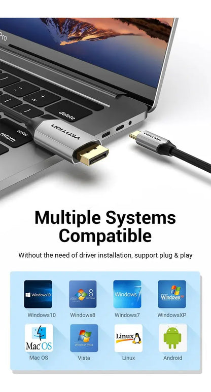 Cable Adaptador Usb-c A Displayport Dp 4k 60hz 1m Vention Negro