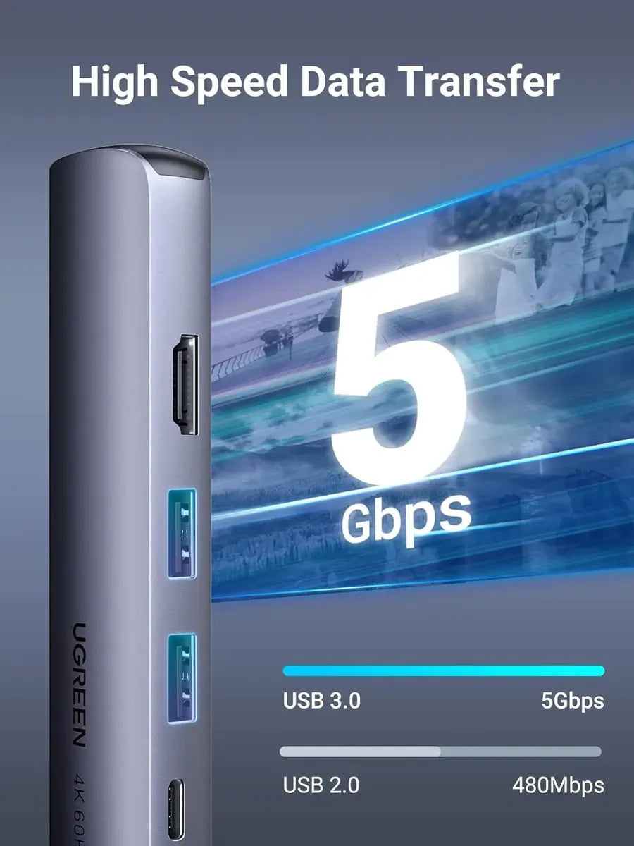 Hub Usb-c Multipuerto 5x1 Usb 3,0 Hdmi Rj45 Gigabit Ugreen