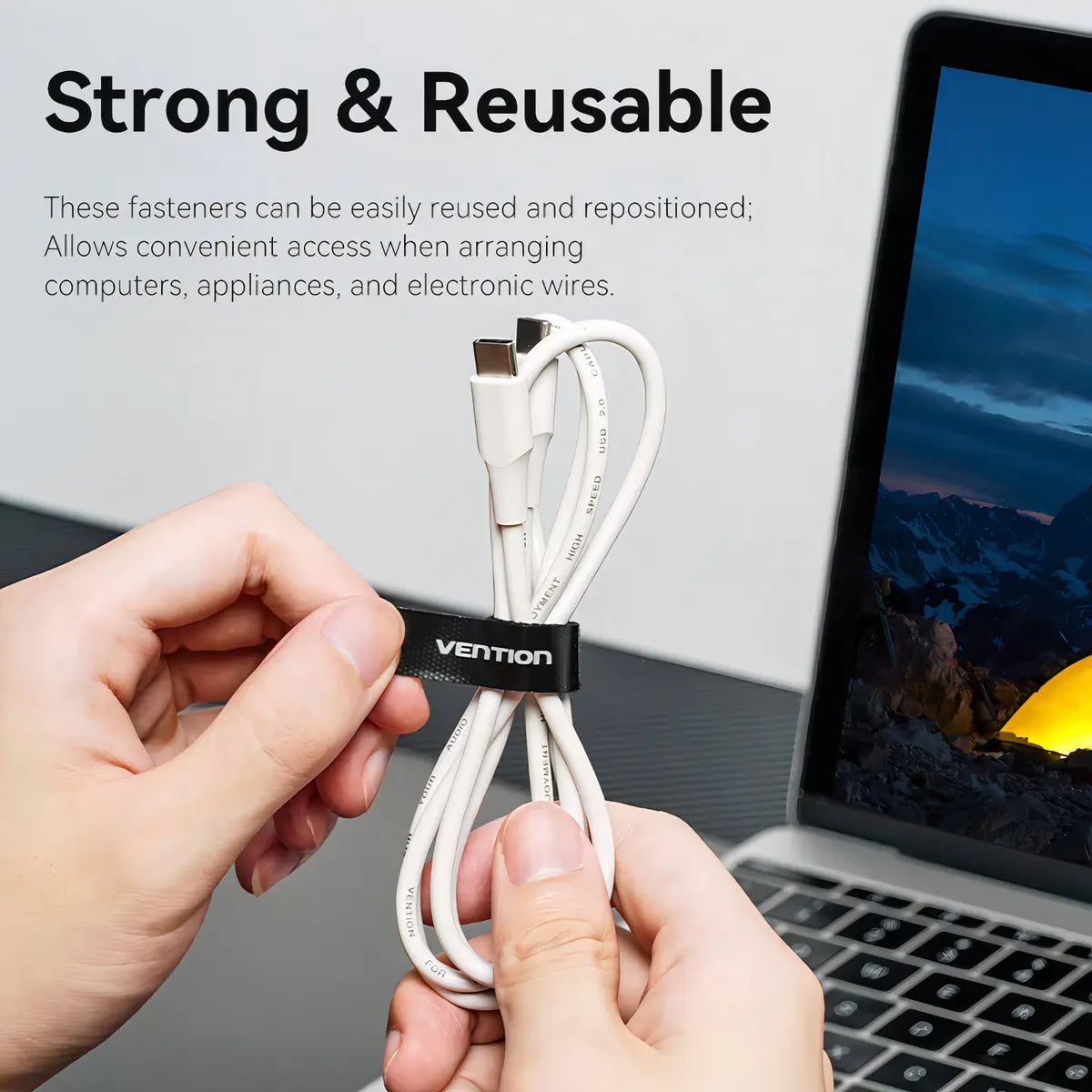 Tira Organizadora De Cables Autoadhesivo 18cm Vention Kaob0 Negro