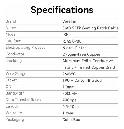 Cable Rj45 Ethernet Sftp Cat8 40 Gbps Gamer 2 M Vention