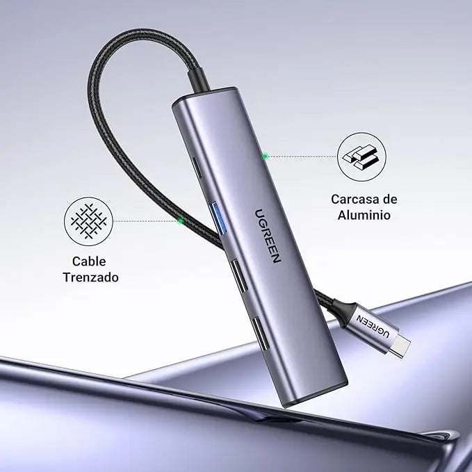 Hub Multipuerto Usb C 5 En 1 Usb 3,0 Hdmi 4k 100w Ugreen Gris Oscuro