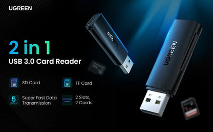 Lectora De Tarjeta - 2 En 1 - Usb 3,0 - Sd + Tf Dual Ugreen Negro
