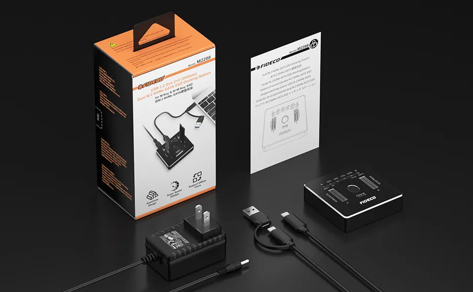 Docking Station Fideco Clonador Dual M,2 Nvme Sata Ssd