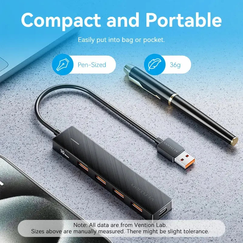 Hub 5 En 1 Usb A 4 Usb 3,2 Gen 2 Y Usb C 0,15 Metros Vention Negro