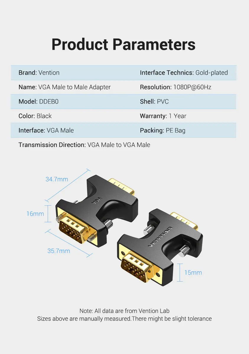 Adaptador Union Vga Extensor Macho A Macho Ficha Vention