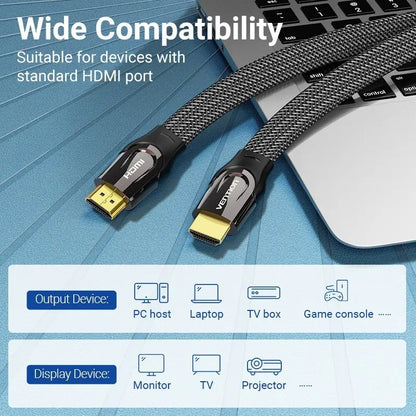 Cable Hdmi 2,0 Flat Trenzado Certificado 4k 2M Vention