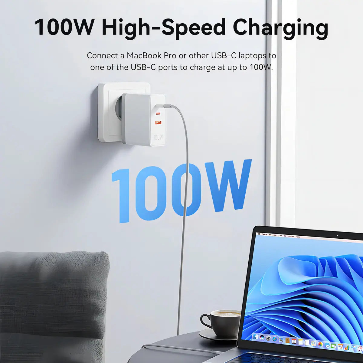 Cargador Rapido Usb C + Usb 3 Puertos Fuente 100w Vention