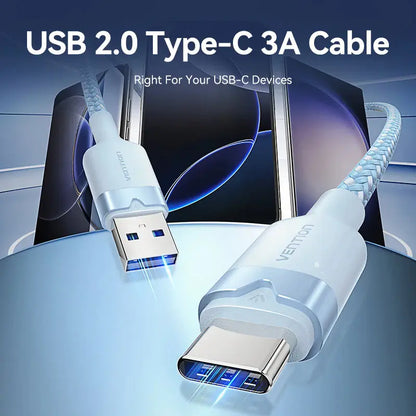 Cable Usb 2,0 A Usb C 3a 60w 480mbps 1 Metro Vention Negro