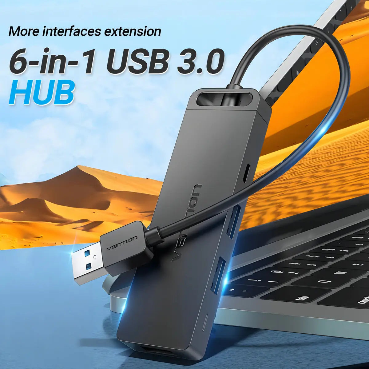 Hub Multipuerto Usb 3,0 6 En 1 Tf Sd 15 Cm Vention Negro