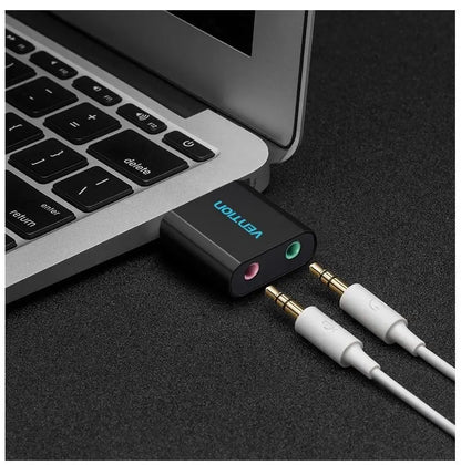 Usb Tarjeta De Sonido Externa 2,1 Canales Jack 3,5mm Vention Negro
