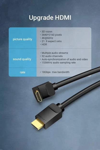 Cable Hdmi 1 M Codo 270 Grados 4k Hdr 60hz 3d Arc Vention