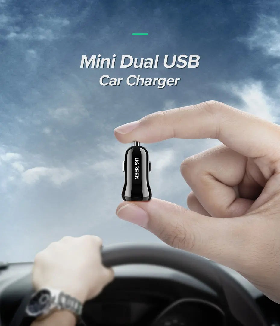 Cargador Auto Carga Rapida Usb X2 2,4a 5v Compacto Ugreen Negro
