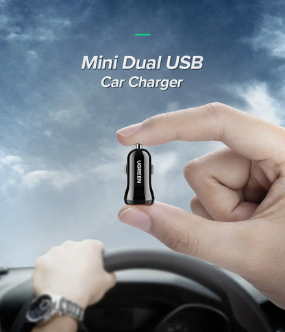 Cargador Auto Carga Rapida Usb X2 2,4a 5v Compacto Ugreen Negro