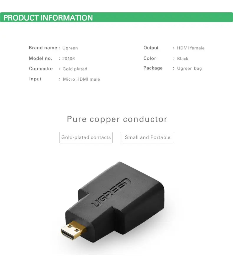 Adaptador Premium Micro Hdmi Macho A Hdmi Hembra Ugreen