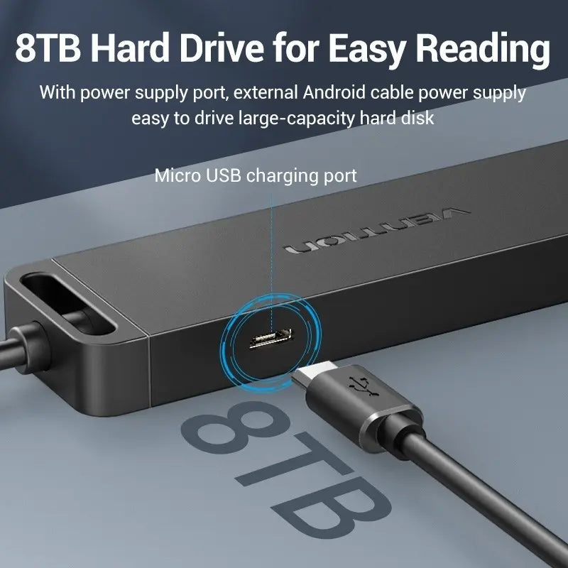 Hub Adaptador Usb Y Usb C 4 Puertos 3,0 + Micro Usb Vention Negro