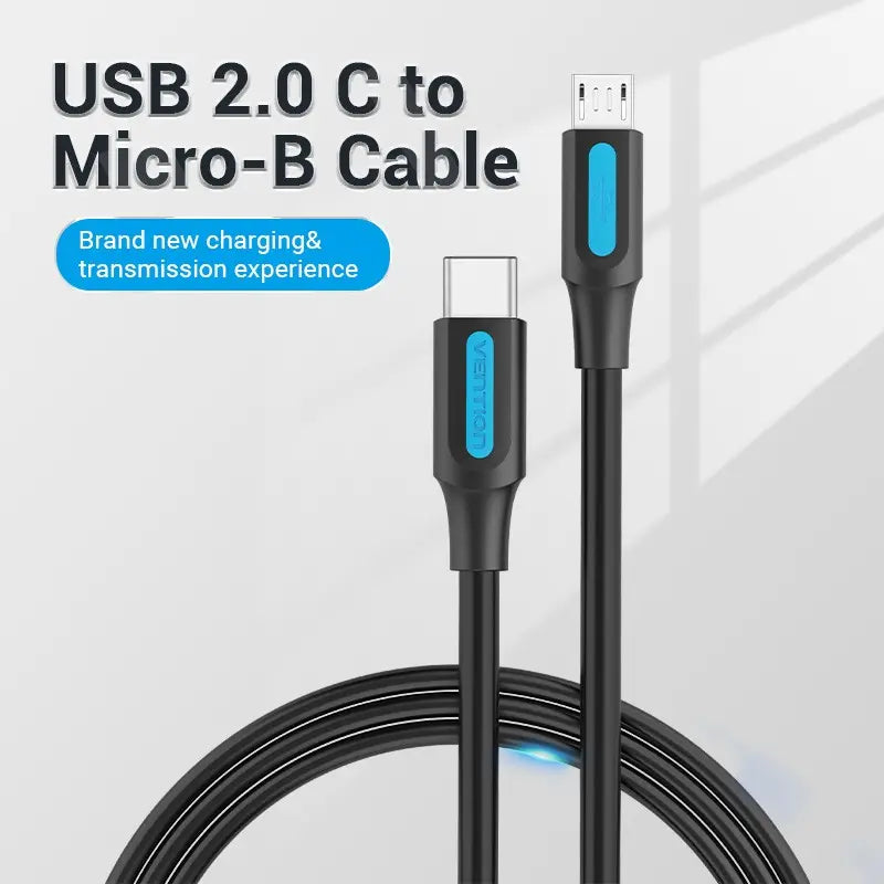 Cable Usb C 2,0 A Micro Usb 2 M Carga Y Dato Calular Vention Negro