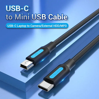 Cable Usb Mini B 2,0 De Datos Para Camara Pvc 2a 1m Vention Negro