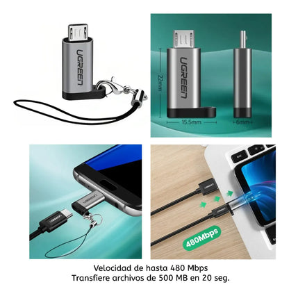 Ficha Adaptador Usb Tipo C Hembra A Micro Usb Macho Ugreen Gris