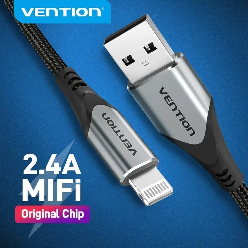 Cable Usb 2,0 Para iPhone 2,4a Trenzado 2 Metros Vention Negro