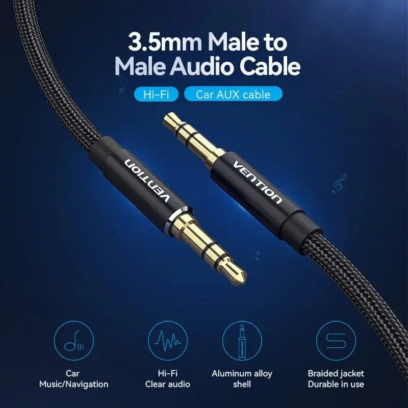 Cable De Audio Aux Jack 3,5mm Estereo Trenzado 2m Vention