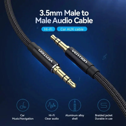 Cable De Audio Aux Jack 3,5mm Estereo Trenzado 2m Vention