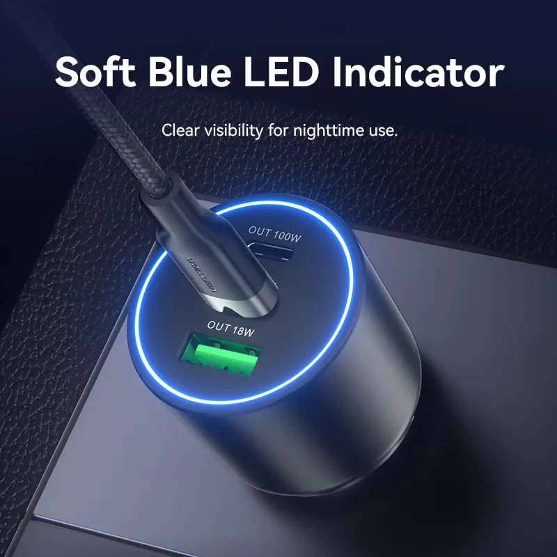 Cargador Para Auto Dual Usb 3,0 Doble Usb C 30w 100w Vention Plateado
