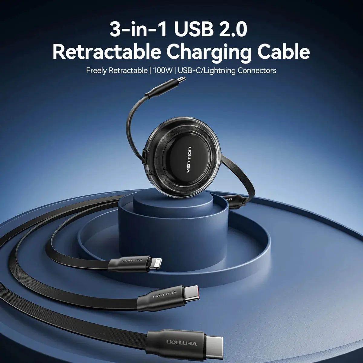Cable Cargador Y Datos 3 En 1 Usb C 2,0 1,10 Metros Vention Negro