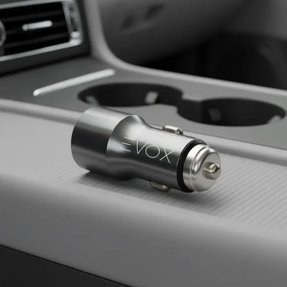 Cargador Celular Auto Evox Carga Rapida 12v Dual Usb + Usb C Gris
