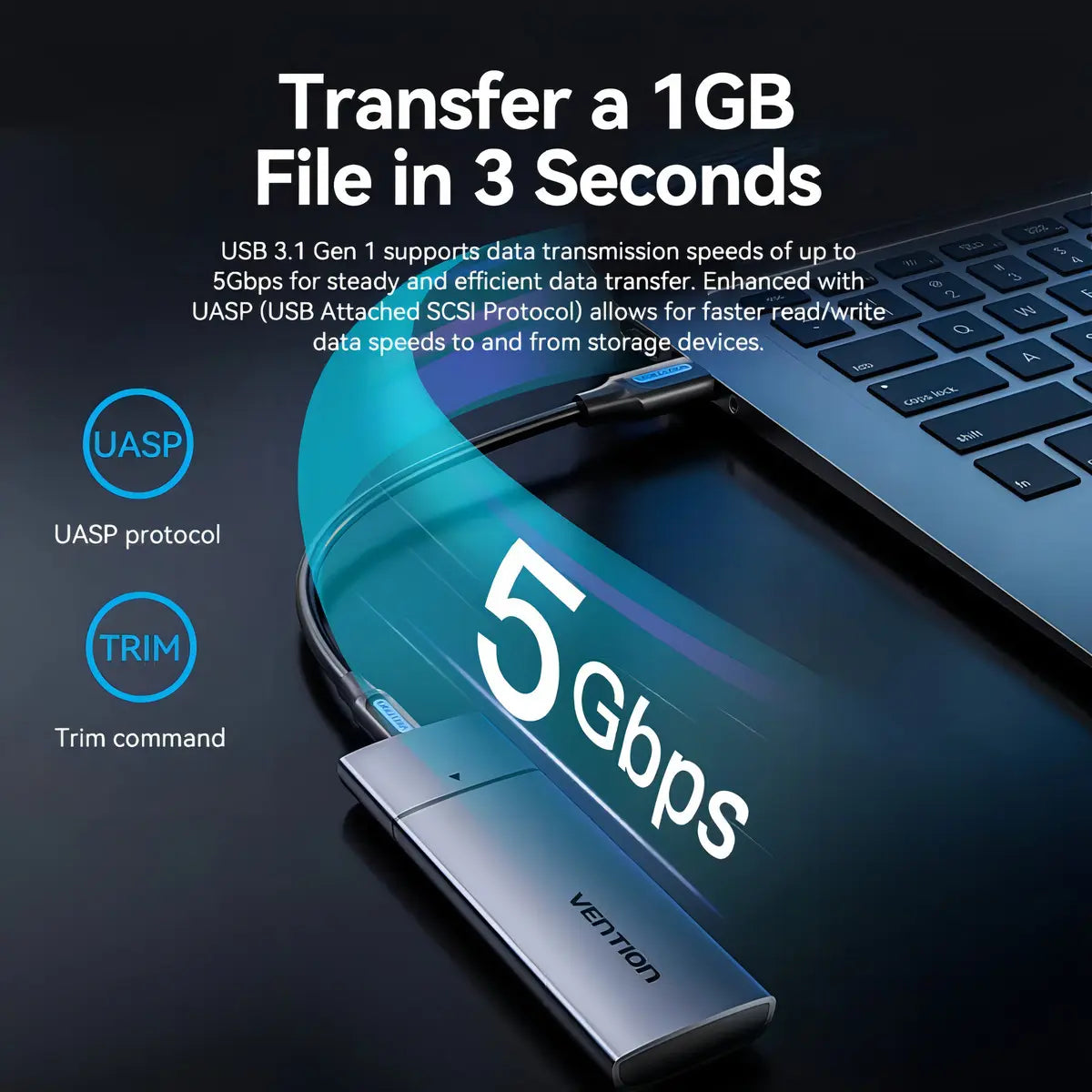 Carry Disk Ssd M2 Ngff Usb-c 3,1 Gen 2 Aluminio Gris Vention