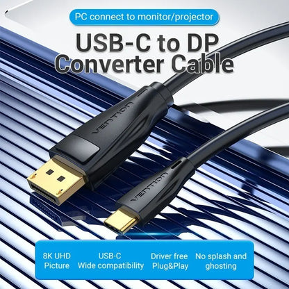 Cable Adaptador Usb C A Display Port 8k Uhd 2 Metros Vention Negro