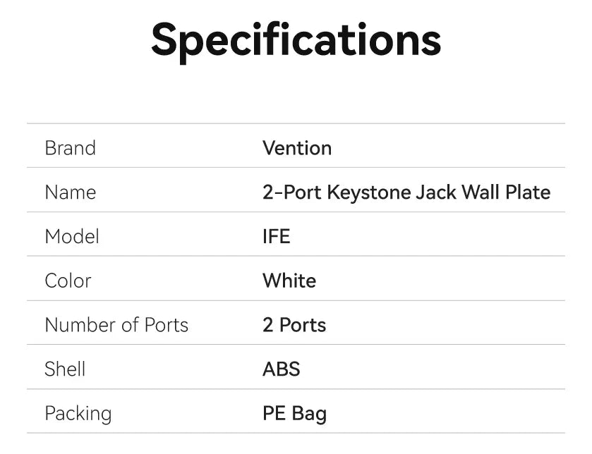 Faceplate 2 Puertos Keystone Tapa Bastidor Rj45 Vention Blanco