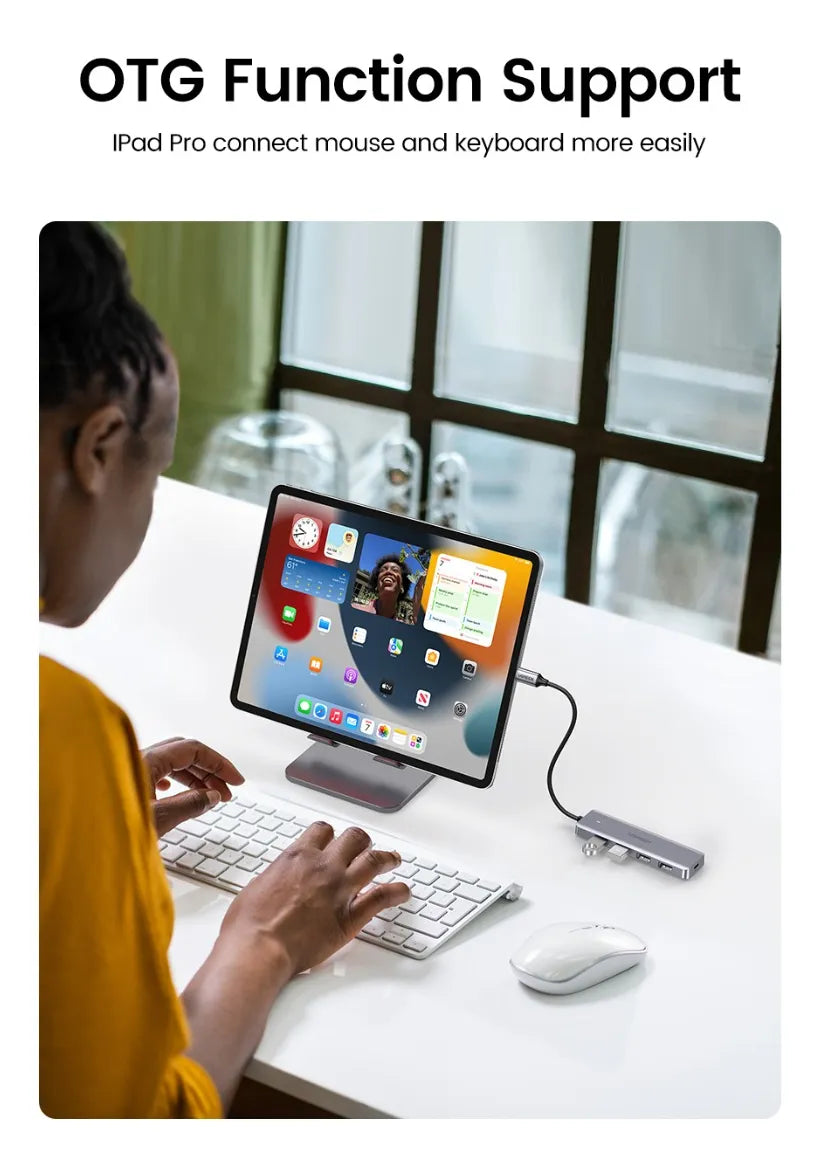 Hub Multipuerto Usb-c - 5 En 1 - Usb 3,0 X4 Pd 5v Ugreen Plateado