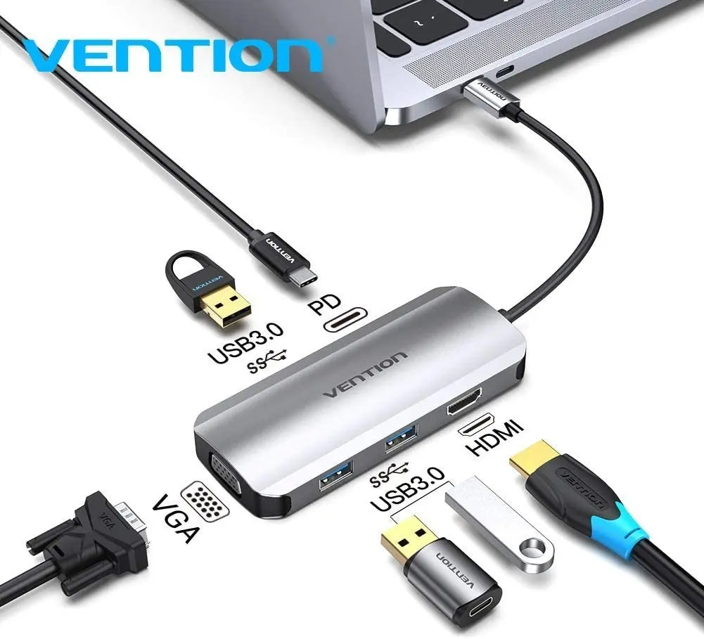 Hub Multipuerto 5 En 1 Usb C Hdmi Vga Usb Con Carga Vention