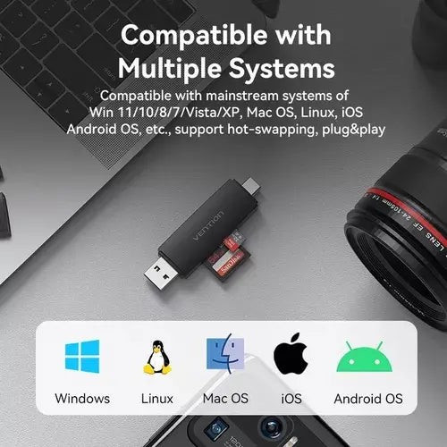 Lector De Tarjetas Sd Tf Usb 3,0 Usb C 5gbps Vention