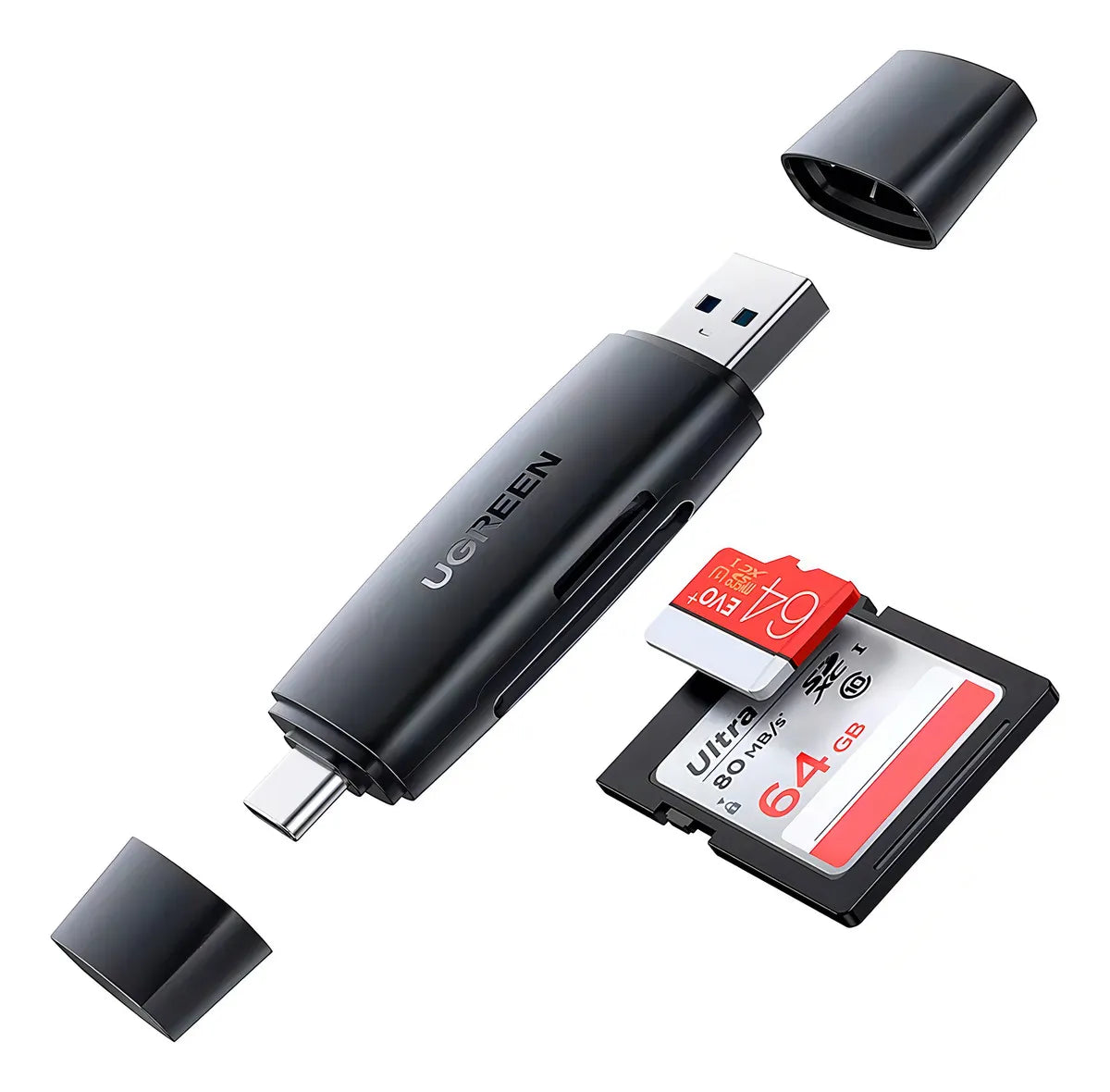 Lector Tarjeta Sd Tf 2 En 1 Usb-c Usb 3,0 Dual Negro Ugreen Negro