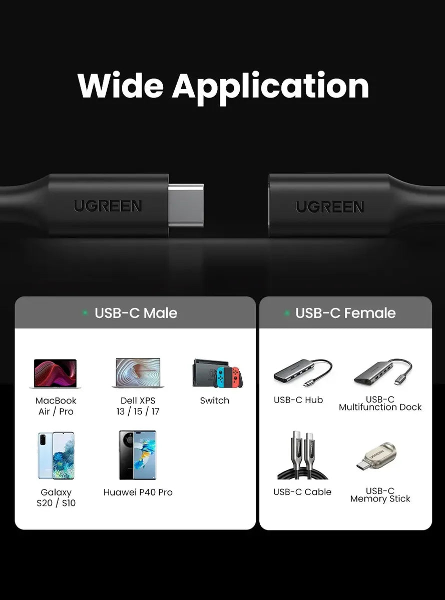 Cable Extensor Usb C 3,1 Thunderbolt 3 100w 4k Ugreen 1m