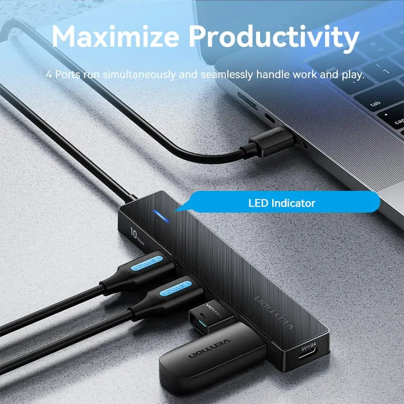 Hub Usb Tipo A 3,2 Otg 5 En 1 10gbps 15cm Para Disco Vention Negro