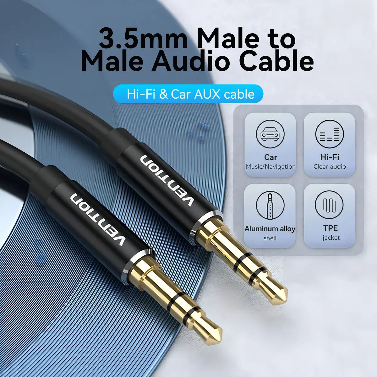Cable Audio 1 M Stereo Aux Mini Plug 3,5 Jack Azul Vention